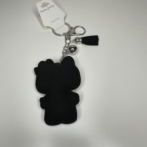 NWT Rhinestone Hello Kitty Keychain Bag Charm Black Vegan Suede - Picture 6 of 11